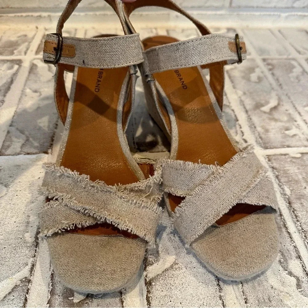 Lucky Brand Myghan Espadrille Linen Wedge Sandal Ankle strap Size 9.5 - Picture 4 of 11